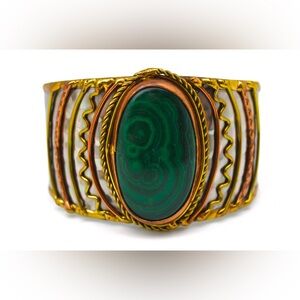 Mixed Metal Cuff Bracelet Stainless Steel Copper Brass Malachite Stone NEW
